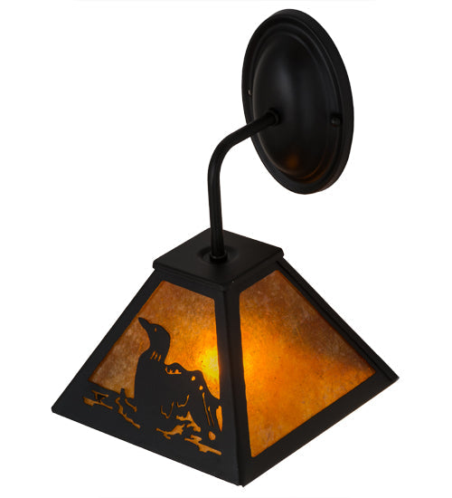 Meyda Lighting Loon 8" Textured Black Wall Sconce With Amber Mica Shade Glass