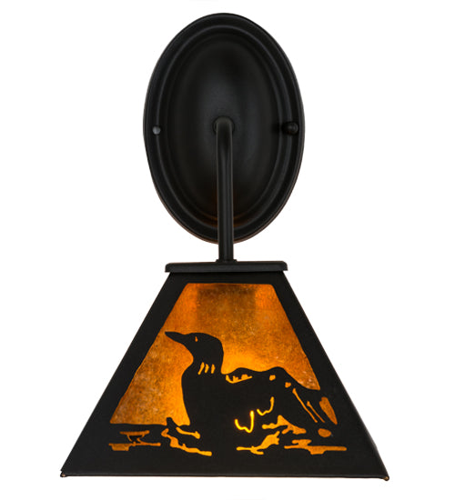 Meyda Lighting Loon 8" Textured Black Wall Sconce With Amber Mica Shade Glass