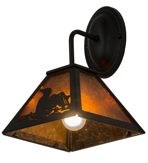 Meyda Lighting Loon 8" Textured Black Wall Sconce With Amber Mica Shade Glass