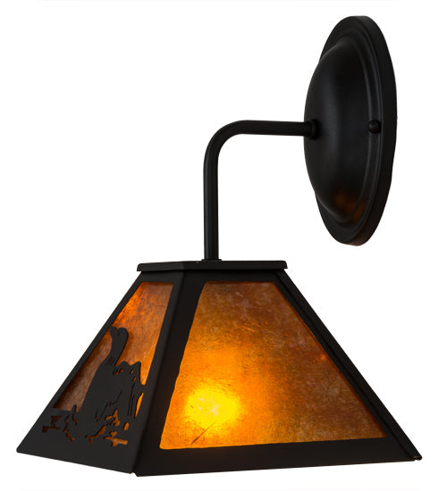 Meyda Lighting Loon 8" Textured Black Wall Sconce With Amber Mica Shade Glass