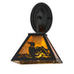 Meyda Lighting Loon 8" Textured Black Wall Sconce With Amber Mica Shade Glass