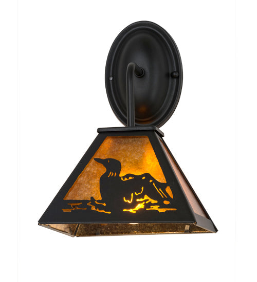 Meyda Lighting Loon 8" Textured Black Wall Sconce With Amber Mica Shade Glass