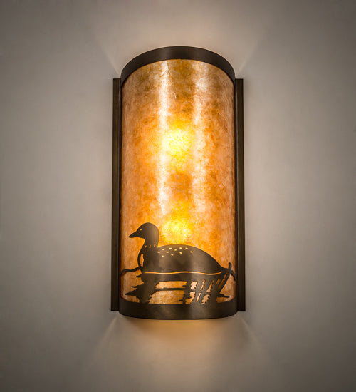 Meyda Lighting Loon 9" 2-Light Antique Copper Wall Sconce With Amber Mica Shade Glass