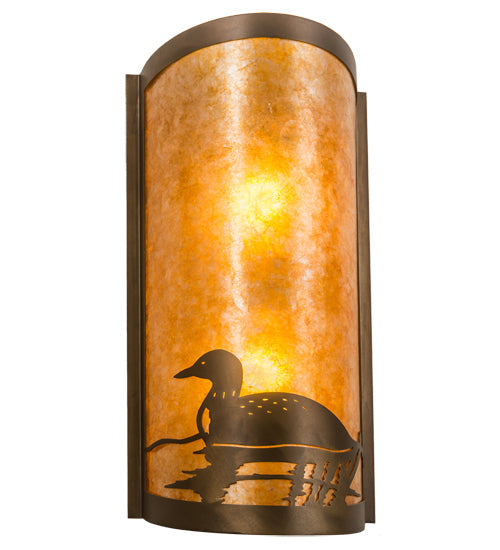 Meyda Lighting Loon 9" 2-Light Antique Copper Wall Sconce With Amber Mica Shade Glass