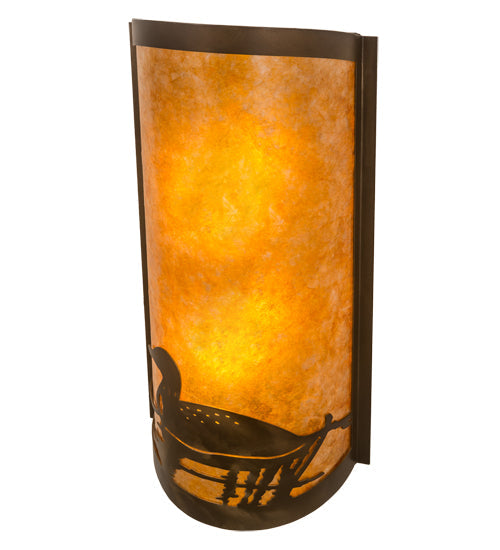Meyda Lighting Loon 9" 2-Light Antique Copper Wall Sconce With Amber Mica Shade Glass