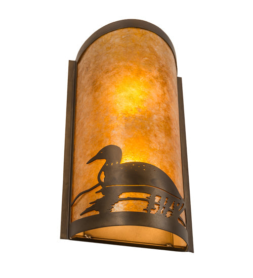 Meyda Lighting Loon 9" 2-Light Antique Copper Wall Sconce With Amber Mica Shade Glass