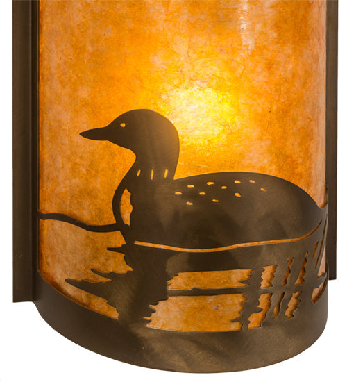 Meyda Lighting Loon 9" 2-Light Antique Copper Wall Sconce With Amber Mica Shade Glass