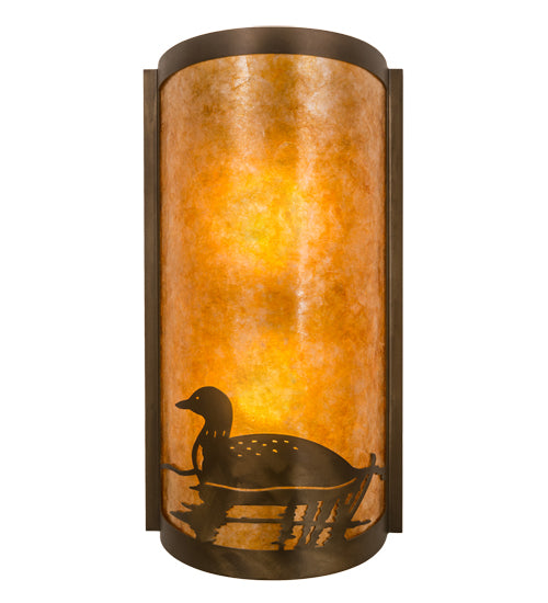 Meyda Lighting Loon 9" 2-Light Antique Copper Wall Sconce With Amber Mica Shade Glass
