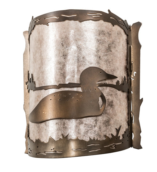 Meyda Lighting Loon 9" Antique Copper Wall Sconce With Silver Mica Shade Glass