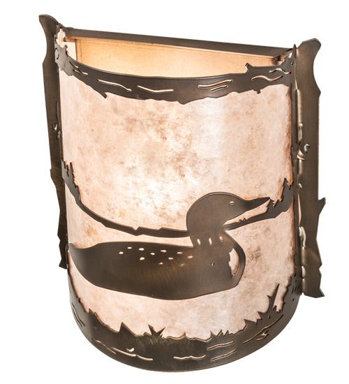 Meyda Lighting Loon 9" Antique Copper Wall Sconce With Silver Mica Shade Glass