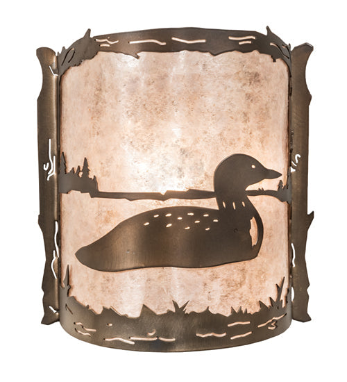 Meyda Lighting Loon 9" Antique Copper Wall Sconce With Silver Mica Shade Glass