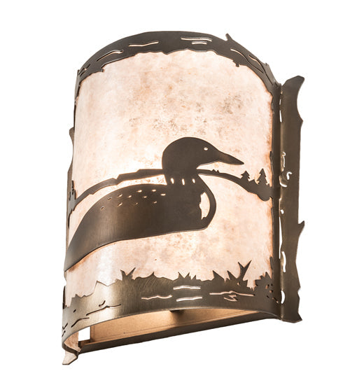 Meyda Lighting Loon 9" Antique Copper Wall Sconce With Silver Mica Shade Glass