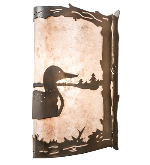 Meyda Lighting Loon 9" Antique Copper Wall Sconce With Silver Mica Shade Glass