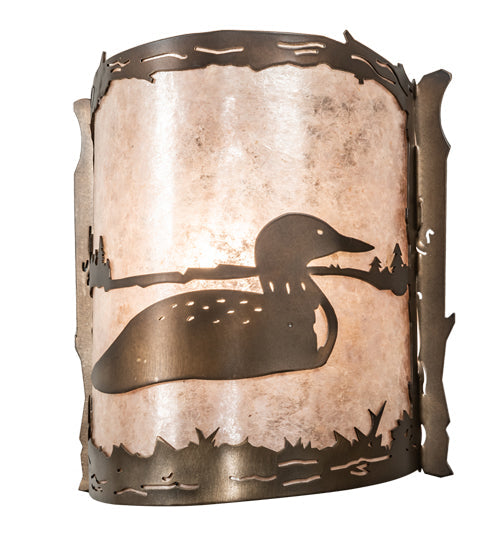 Meyda Lighting Loon 9" Antique Copper Wall Sconce With Silver Mica Shade Glass