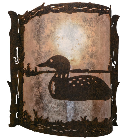 Meyda Lighting Loon 9" Distressed Chestnut Left Wall Sconce With Silver Mica Shade Glass