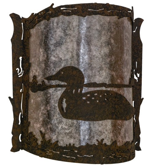 Meyda Lighting Loon 9" Distressed Chestnut Left Wall Sconce With Silver Mica Shade Glass