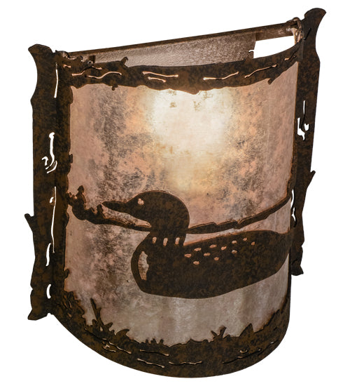 Meyda Lighting Loon 9" Distressed Chestnut Left Wall Sconce With Silver Mica Shade Glass