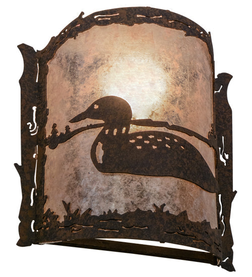 Meyda Lighting Loon 9" Distressed Chestnut Left Wall Sconce With Silver Mica Shade Glass