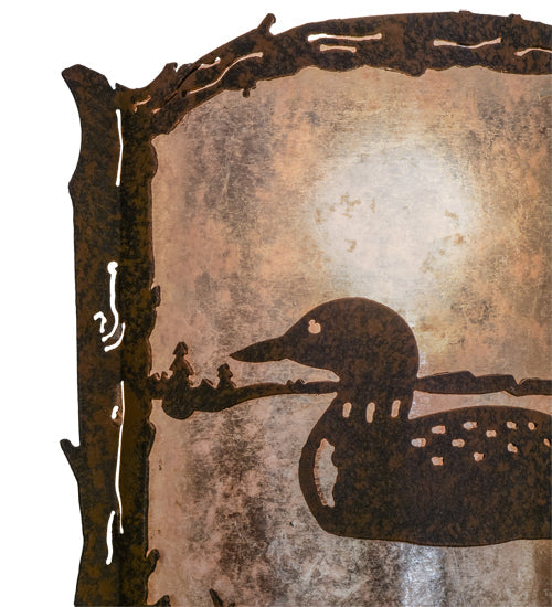 Meyda Lighting Loon 9" Distressed Chestnut Left Wall Sconce With Silver Mica Shade Glass
