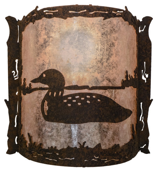 Meyda Lighting Loon 9" Distressed Chestnut Left Wall Sconce With Silver Mica Shade Glass