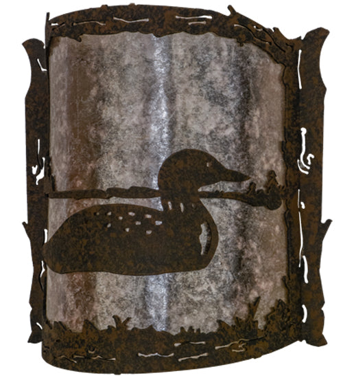 Meyda Lighting Loon 9" Distressed Chestnut Right Wall Sconce With Silver Mica Shade Glass