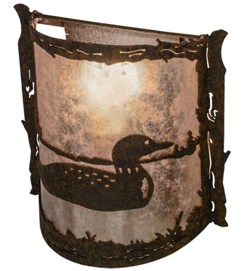Meyda Lighting Loon 9" Distressed Chestnut Right Wall Sconce With Silver Mica Shade Glass