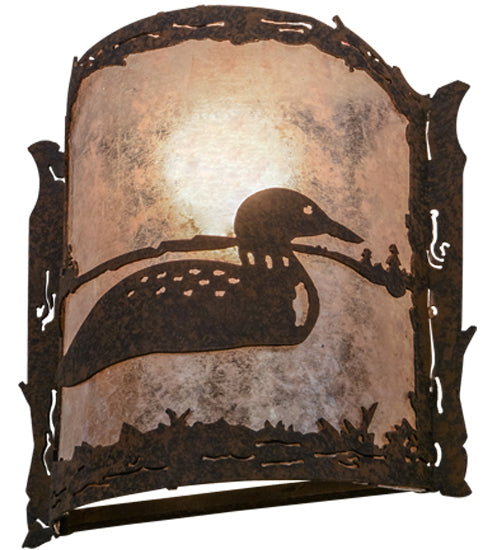 Meyda Lighting Loon 9" Distressed Chestnut Right Wall Sconce With Silver Mica Shade Glass