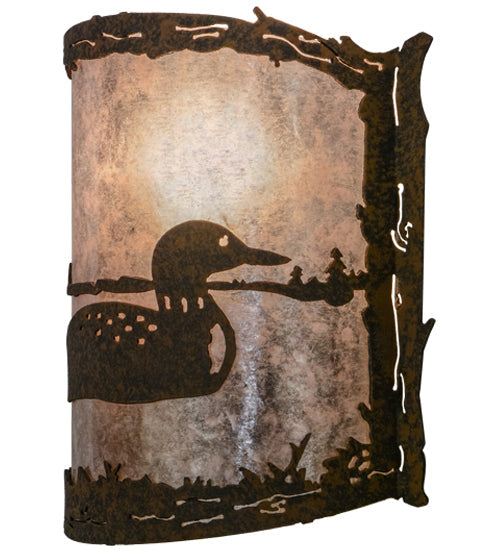 Meyda Lighting Loon 9" Distressed Chestnut Right Wall Sconce With Silver Mica Shade Glass