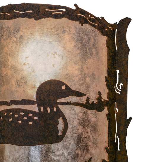 Meyda Lighting Loon 9" Distressed Chestnut Right Wall Sconce With Silver Mica Shade Glass