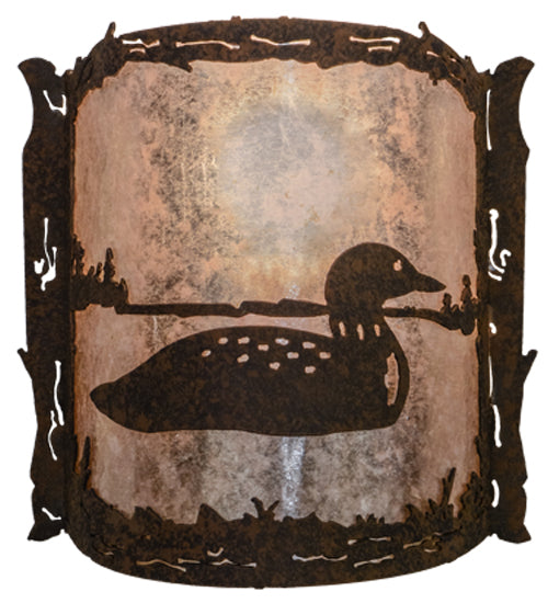 Meyda Lighting Loon 9" Distressed Chestnut Right Wall Sconce With Silver Mica Shade Glass
