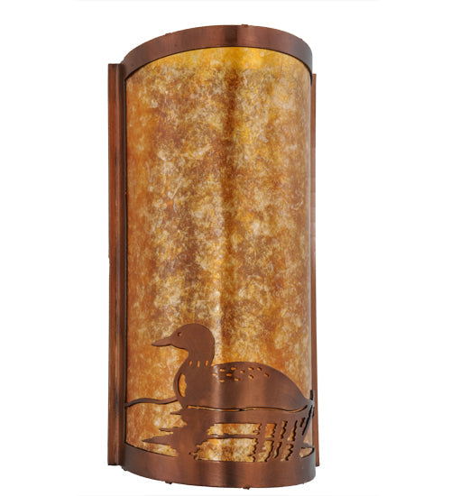 Meyda Lighting Loon 9" Vintage Copper Left Wall Sconce With Amber Mica Shade Glass