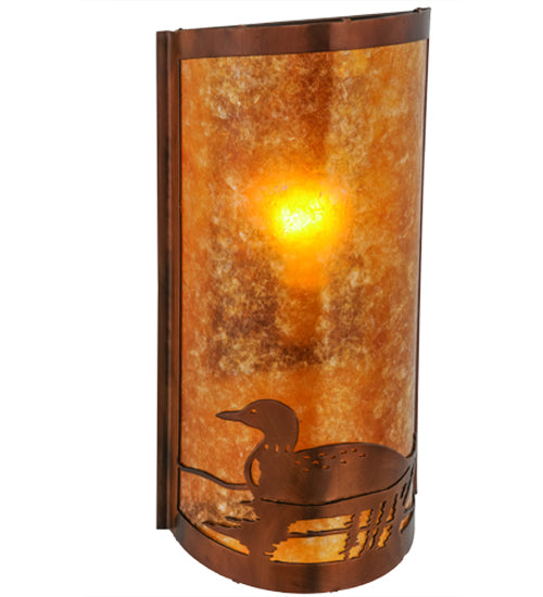 Meyda Lighting Loon 9" Vintage Copper Left Wall Sconce With Amber Mica Shade Glass