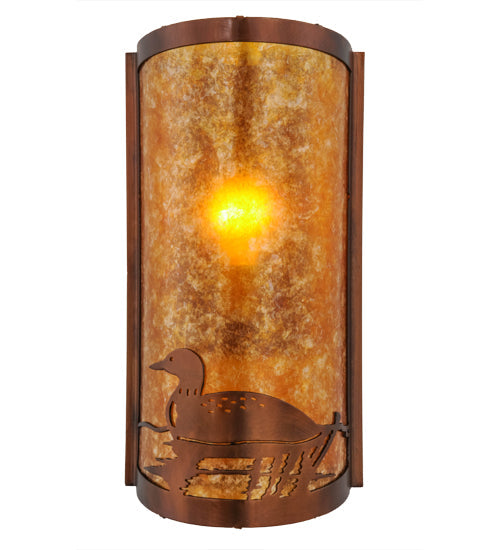 Meyda Lighting Loon 9" Vintage Copper Left Wall Sconce With Amber Mica Shade Glass