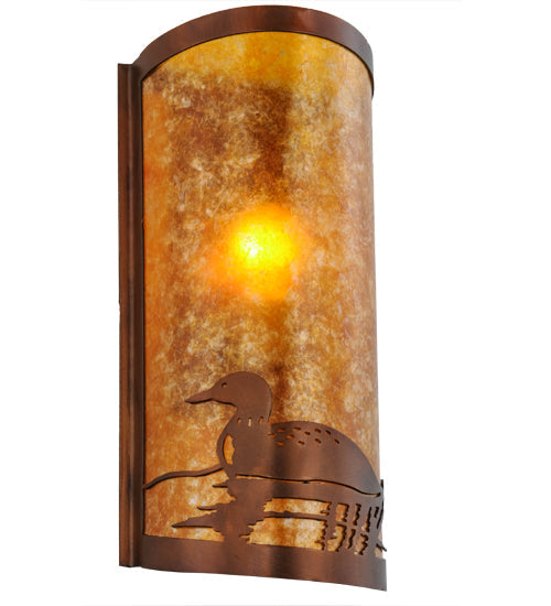 Meyda Lighting Loon 9" Vintage Copper Left Wall Sconce With Amber Mica Shade Glass