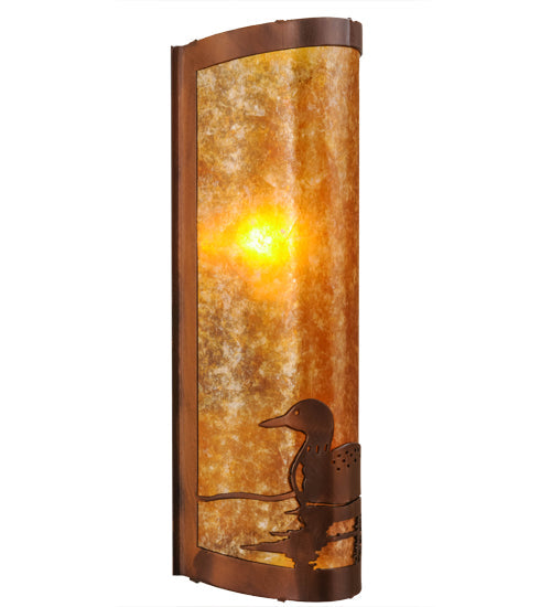 Meyda Lighting Loon 9" Vintage Copper Left Wall Sconce With Amber Mica Shade Glass