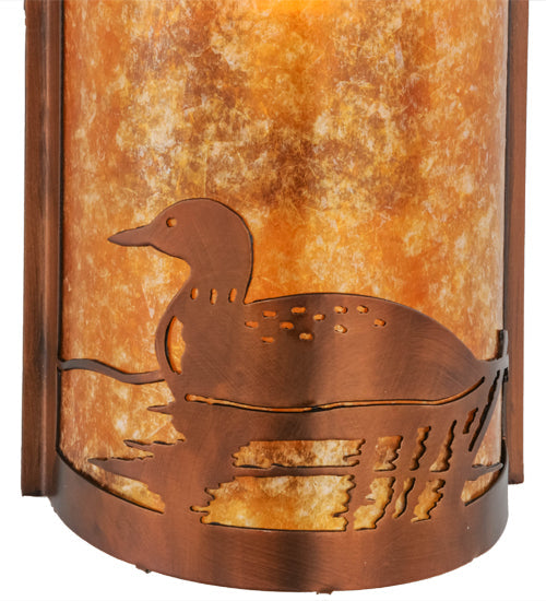 Meyda Lighting Loon 9" Vintage Copper Left Wall Sconce With Amber Mica Shade Glass