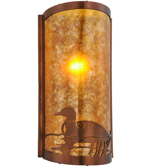 Meyda Lighting Loon 9" Vintage Copper Left Wall Sconce With Amber Mica Shade Glass
