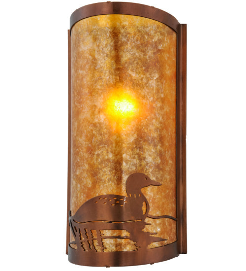 Meyda Lighting Loon 9" Vintage Copper Right Wall Sconce With Amber Mica Shade Glass