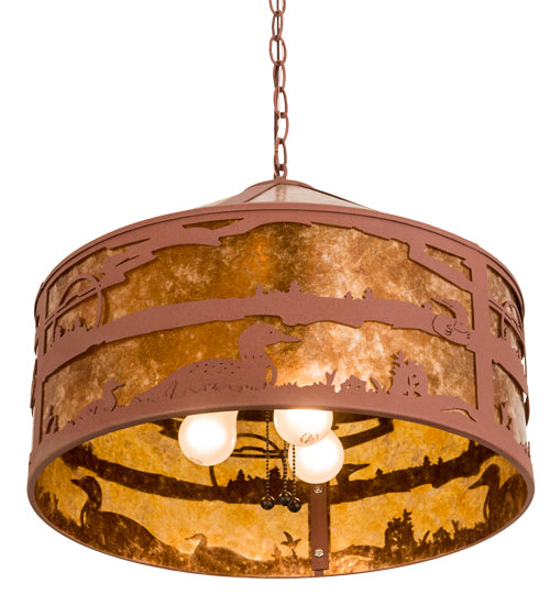Meyda Lighting Loon On the Lake 20" 3-Light Rust Pendant Light With Amber Mica Shade Glass
