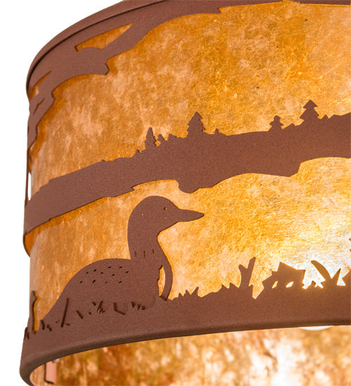 Meyda Lighting Loon On the Lake 20" 3-Light Rust Pendant Light With Amber Mica Shade Glass