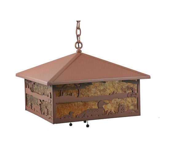 Meyda Lighting Loon On the Lake 27" 3-Light Rust Pendant Light With Amber Mica Shade Glass