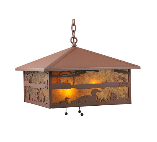 Meyda Lighting Loon On the Lake 27" 3-Light Rust Pendant Light With Amber Mica Shade Glass