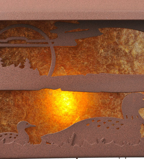 Meyda Lighting Loon On the Lake 27" 3-Light Rust Pendant Light With Amber Mica Shade Glass