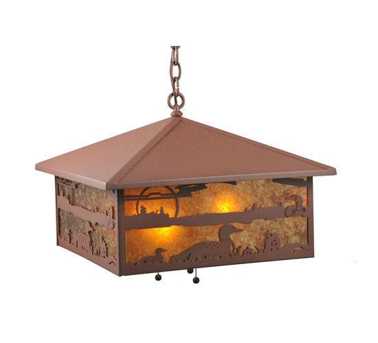 Meyda Lighting Loon On the Lake 27" 3-Light Rust Pendant Light With Amber Mica Shade Glass