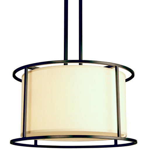 Meyda Lighting Lora 25" 4-Light Blackwash Pendant Light With Ivory Linen Textrene Shade