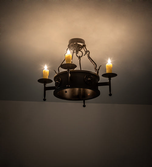 Meyda Lighting Lorenzo 24" 4-Light Chestnut Semi-flush Mount Light With Ivory Faux Candlelight
