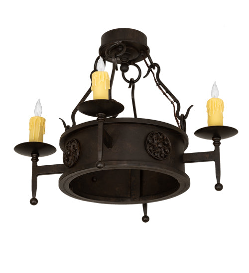 Meyda Lighting Lorenzo 24" 4-Light Chestnut Semi-flush Mount Light With Ivory Faux Candlelight