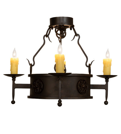 Meyda Lighting Lorenzo 24" 4-Light Chestnut Semi-flush Mount Light With Ivory Faux Candlelight