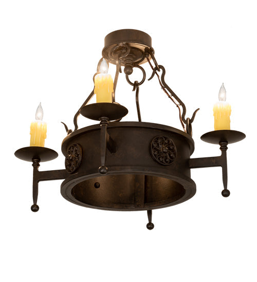 Meyda Lighting Lorenzo 24" 4-Light Chestnut Semi-flush Mount Light With Ivory Faux Candlelight