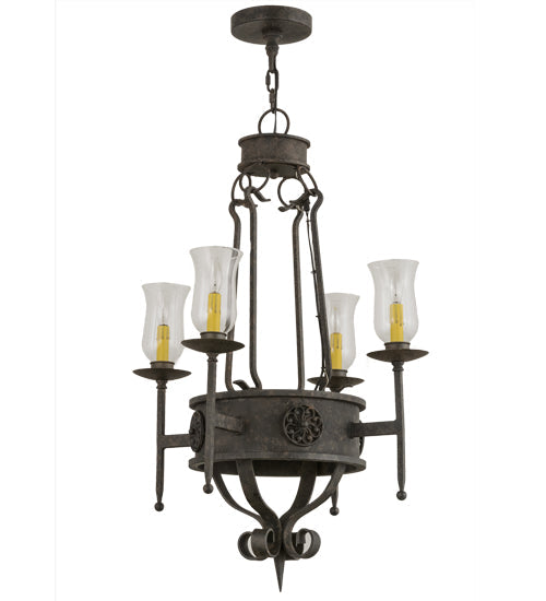 Meyda Lighting Lorenzo 24" 4-Light Coffee Bean Chandelier With Clear Hurricane Shade Glass
